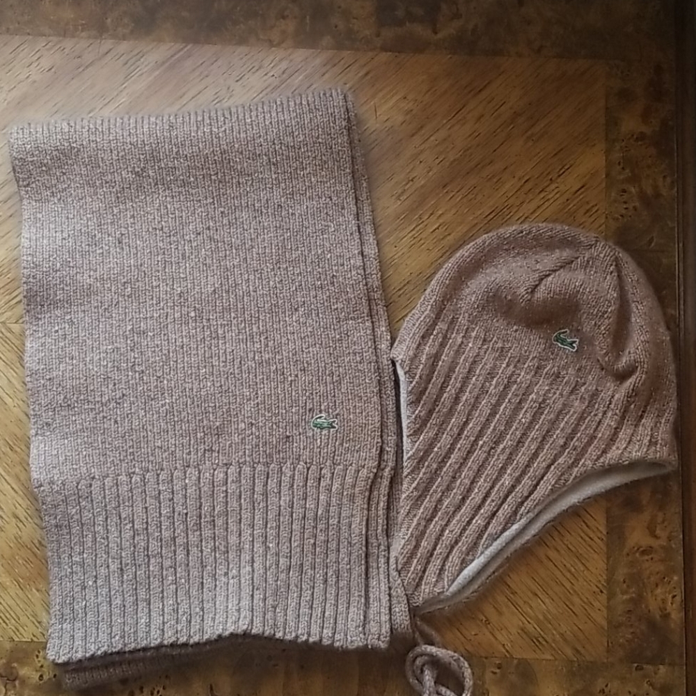 Lacoste 2 piece hat and scarf set